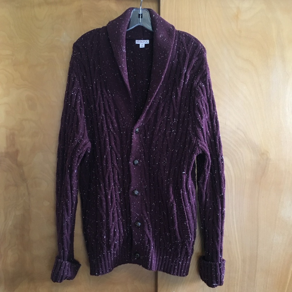 Men's Burgundy Shawl Collar cardigan Sweater, new without tags